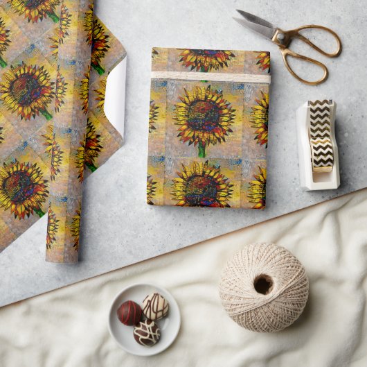 Papier Cadeau Jolie peinture Abstraite de tournesol (Artisanat)