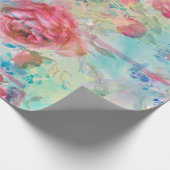 Papier Cadeau Jolie peinture rose à fleurs aquarelles design (Coin)