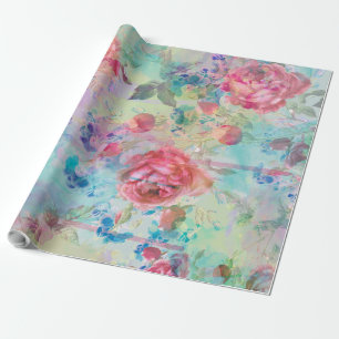 Papier Cadeau Jolie peinture rose à fleurs aquarelles design