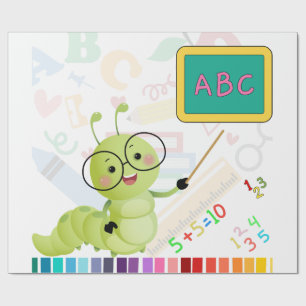 Papier Cadeau Jolie petite enseignante chenille rentrée des clas