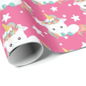 Papier Cadeau Jolie petite licorne et étoiles carrelage de soiré (Coin rond)