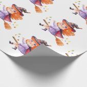 Papier Cadeau Jolie petite sorcière volant sur un balai (Coin)