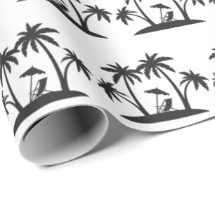 Papier Cadeau Jolie plage de fête carrelée de palmiers noirs et 