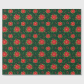 Papier Cadeau Jolie pointe rouge d'hiver sur Motif vert (Plat)