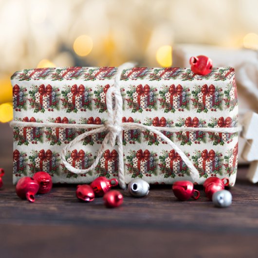 Papier Cadeau Jolie Polka Dot Coquette Bow Noël