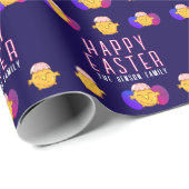 Papier Cadeau Jolie poule de Pâques et oeufs Joyeux Pâques vacan (Coin rond)