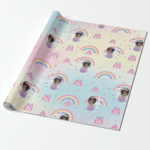 Papier Cadeau Jolie princesse africaine et Unicorn Rainbow Birth