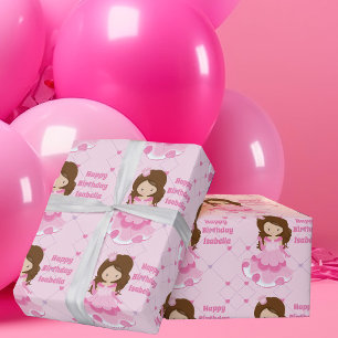 Papier Cadeau Jolie Princesse Bonne Anniversaire Rose Filles Per
