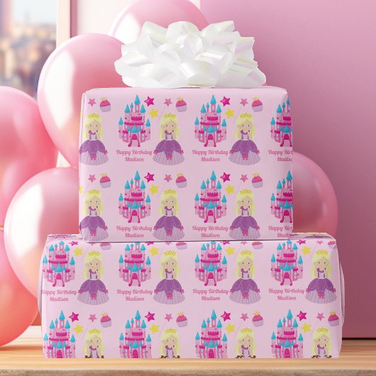 Papier Cadeau Jolie princesse rose fille Custom Birthday Castle