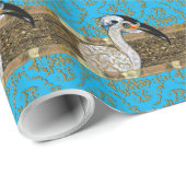 Papier Cadeau Jolie rayure d'oiseau d'île (Coin rond)