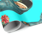 Papier Cadeau Jolie réserve de Noël, Petit enfant Turquoise (Coin rond)