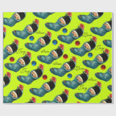 Papier Cadeau Jolie réserve de Noël, Petit enfant, Vert (Plat)