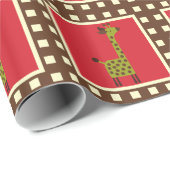Papier Cadeau Jolie Rouge Brown Giraffes Animaux (Coin rond)