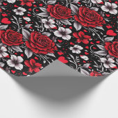 Papier Cadeau Jolie, Rouge, Roses noires et blanches, Coeurs (Coin)