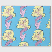 Papier Cadeau Jolie sirène blonde avec queue violette (Plat)