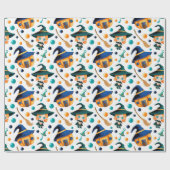 Papier Cadeau Jolie sorcière Citrouille Motif de la maison (Plat)