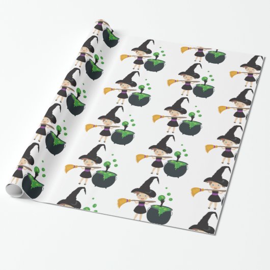 Papier Cadeau Jolie sorcière d'Halloween (Déroulé)