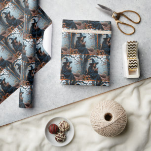 Papier Cadeau Jolie sorcière d'Halloween SMS sur un téléphone po