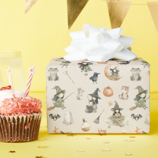Papier Cadeau Jolie Sorcière Enfants Halloween Anniversaire (Fête d'anniversaire)