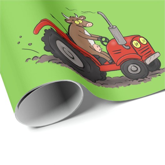 Papier Cadeau Jolie vache heureuse conduisant un dessin animé de (Coin rond)