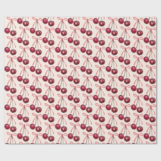 Papier Cadeau Jolies Cerises Roses Ruban Motif (Plat)