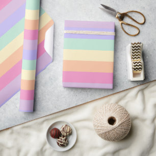 Papier Cadeau Jolies couleurs pastel rose jaune bleu violet rayé