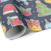 Papier Cadeau Jolies décorations de Noël Doodles Motif (Coin rond)
