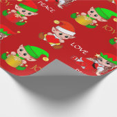 Papier Cadeau Jolies elfes de Noël en rouge (Coin)