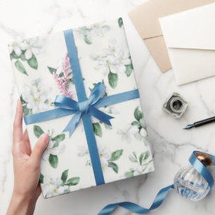Papier Cadeau Jolies Fleurs Blanches Baby Shower 