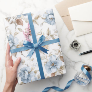 Papier Cadeau Jolies Fleurs Bleues Romantiques Mariage
