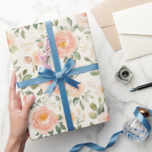 Papier Cadeau Jolies Fleurs de Pêche pour une Baby Shower
