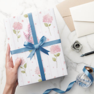 Papier Cadeau Jolies Fleurs d'Hydrangea Rose pour une Baby Showe