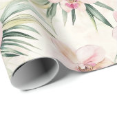 Papier Cadeau Jolies fleurs d'orchidées tropicales roses pour la (Coin rond)
