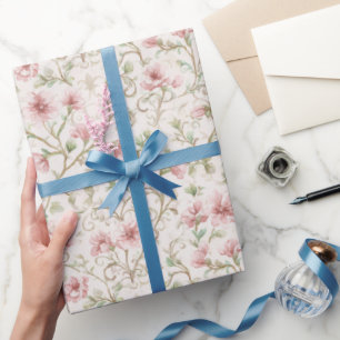 Papier Cadeau Jolies Fleurs Roses Baby Shower de Mariée