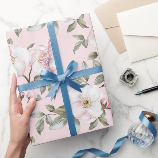 Papier Cadeau Jolies Fleurs Roses et Blanches Mariage (Cadeaux)