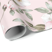 Papier Cadeau Jolies Fleurs Roses et Blanches Mariage (Coin rond)