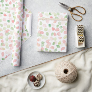 Papier Cadeau Jolies Fleurs Roses Menthe Pâle Pétales de Fleurs