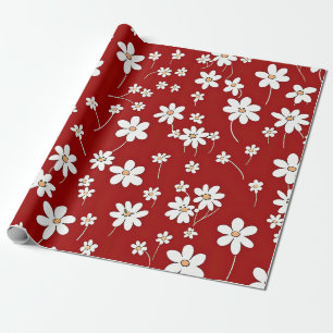 Papier Cadeau Jolies Fleurs Rouges Et Blanches