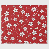 Papier Cadeau Jolies Fleurs Rouges Et Blanches (Plat)