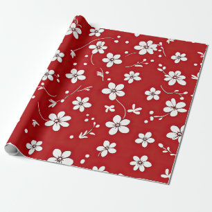 Papier Cadeau Jolies Fleurs Rouges Et Blanches