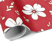 Papier Cadeau Jolies Fleurs Rouges Et Blanches (Coin rond)