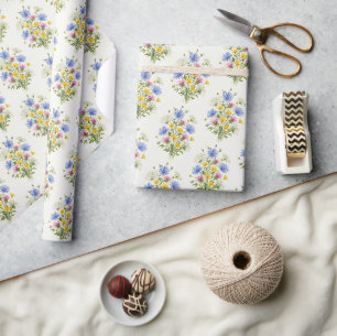 Papier Cadeau Jolies fleurs sauvages aquarelles pastel colorées
