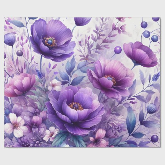 Papier Cadeau Jolies Fleurs Violettes (Plat)