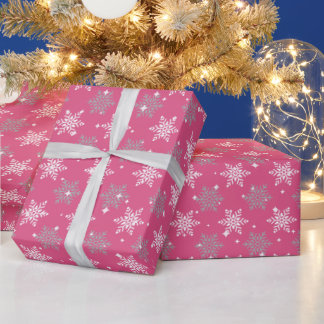 Papier Cadeau Jolies flocons de neige et scintillants Noël rose