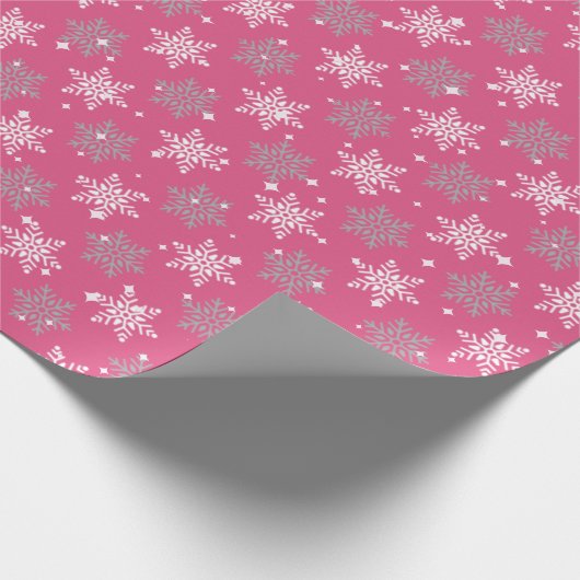 Papier Cadeau Jolies flocons de neige et scintillants Noël rose (Coin)