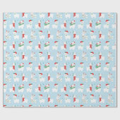 Papier Cadeau Jolies lamas de Noël sur bleu clair (Plat)