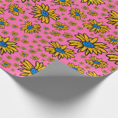 Papier Cadeau Jolies marguerites bleu jaune rose (Coin)