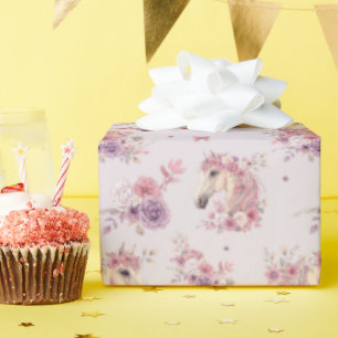 Papier Cadeau Jolies Poneys Fleurs Pâles Cheval