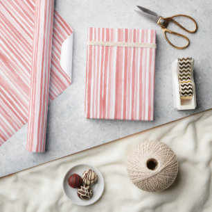 Papier Cadeau Jolies Rayures Roses Blanches