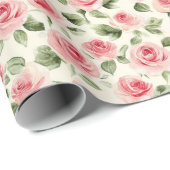 Papier Cadeau Jolies Roses Fleurs Roses Salle de Mariage (Coin rond)